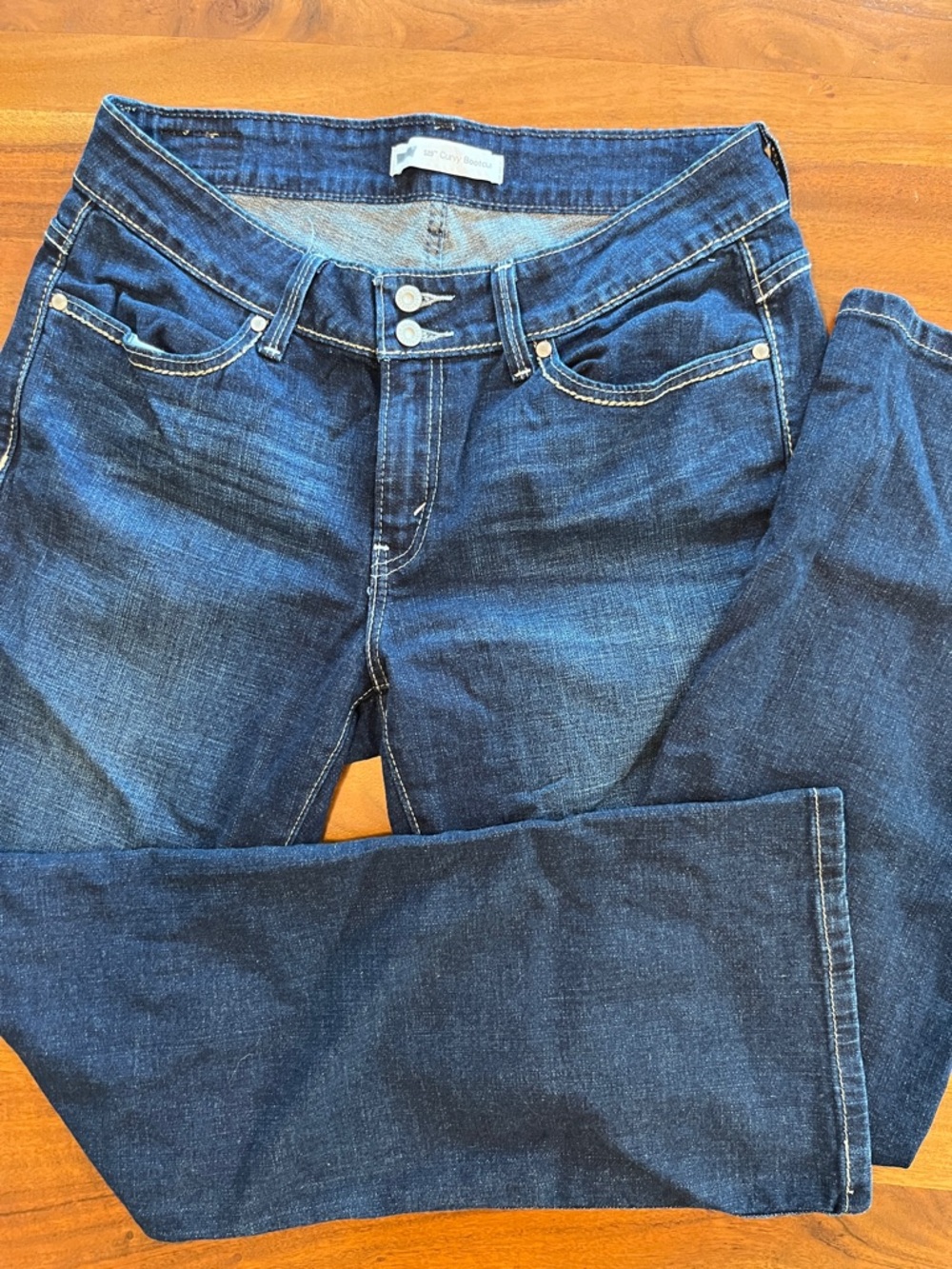 Levi’s 529 Curvy Bootcut Women's Dark Blue Jeans Contrast Stitching Sz 12 31x32 - Picture 6 of 11